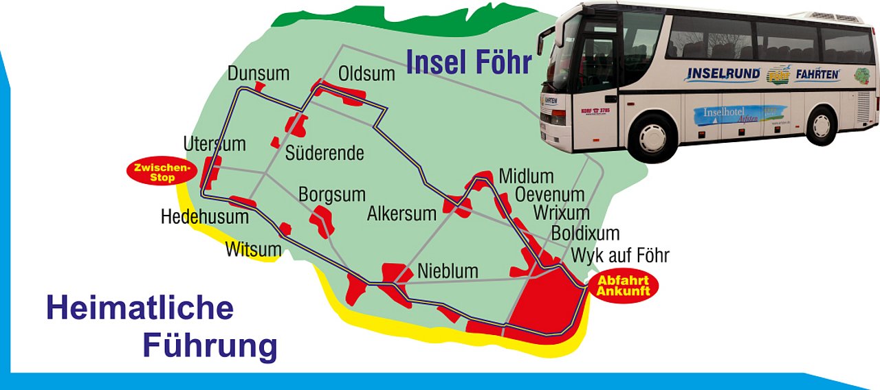 und 13:00 Uhr: Inselrundföhrfahrten mit dem Bus – De originale Föhrtour